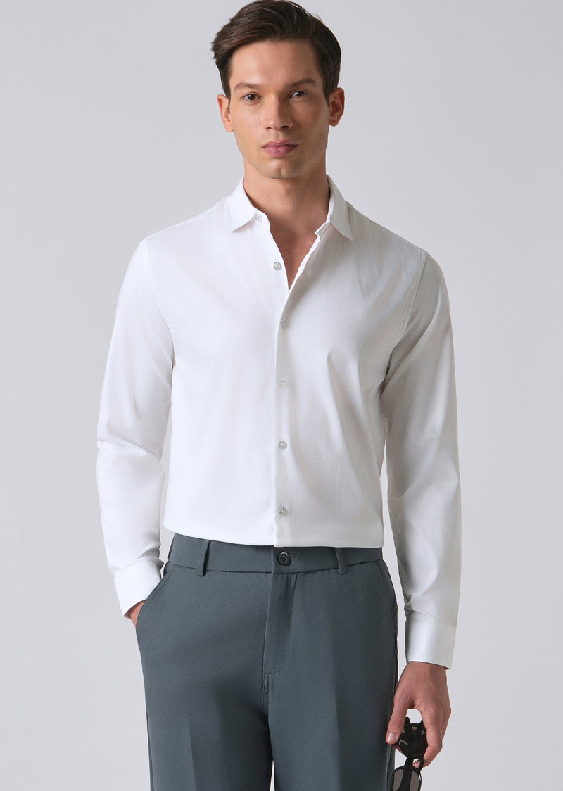 White Cotton Stretch Plain Shirt