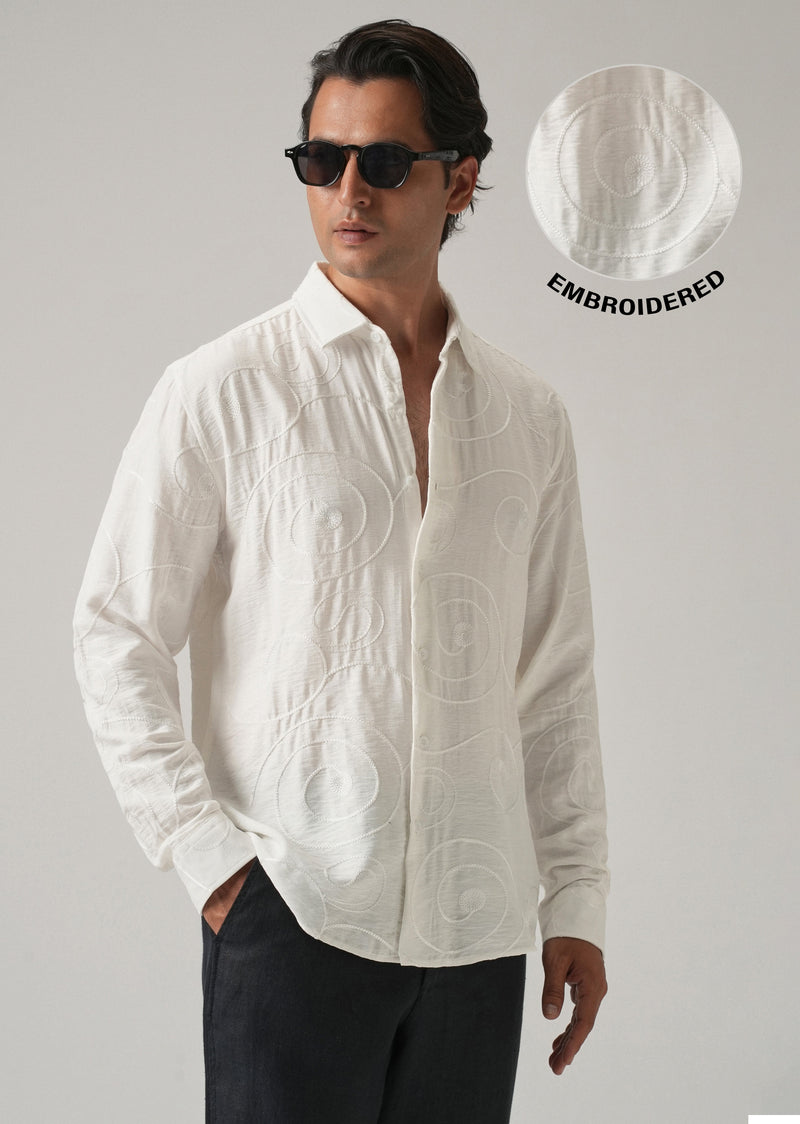 White Swirl Embroidery Shirt