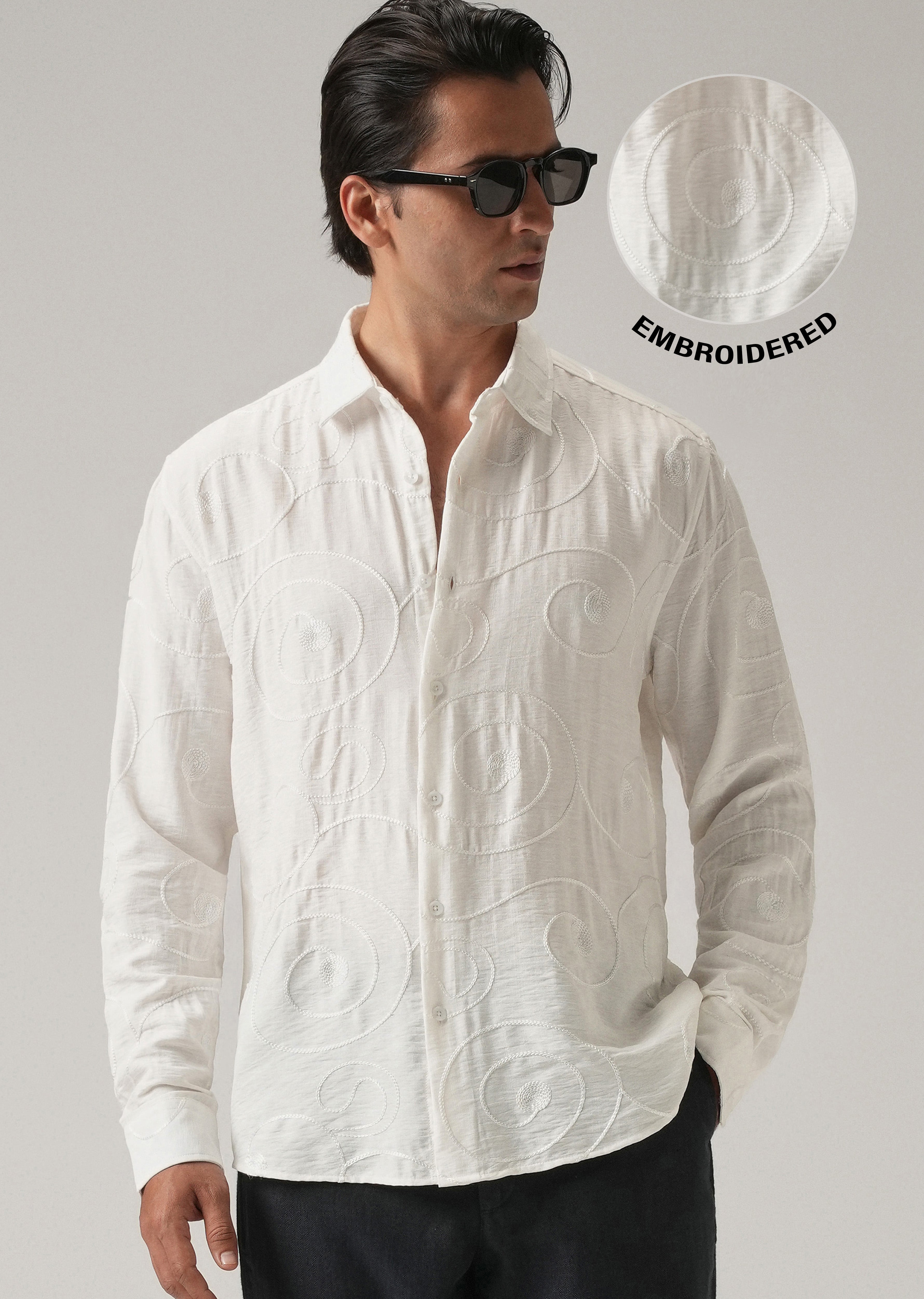 White Swirl Embroidery Shirt