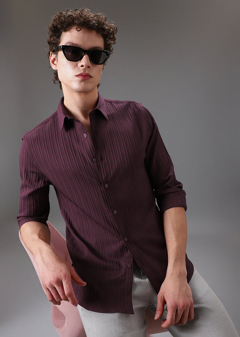 Wine Plain Self Striped Shirt
