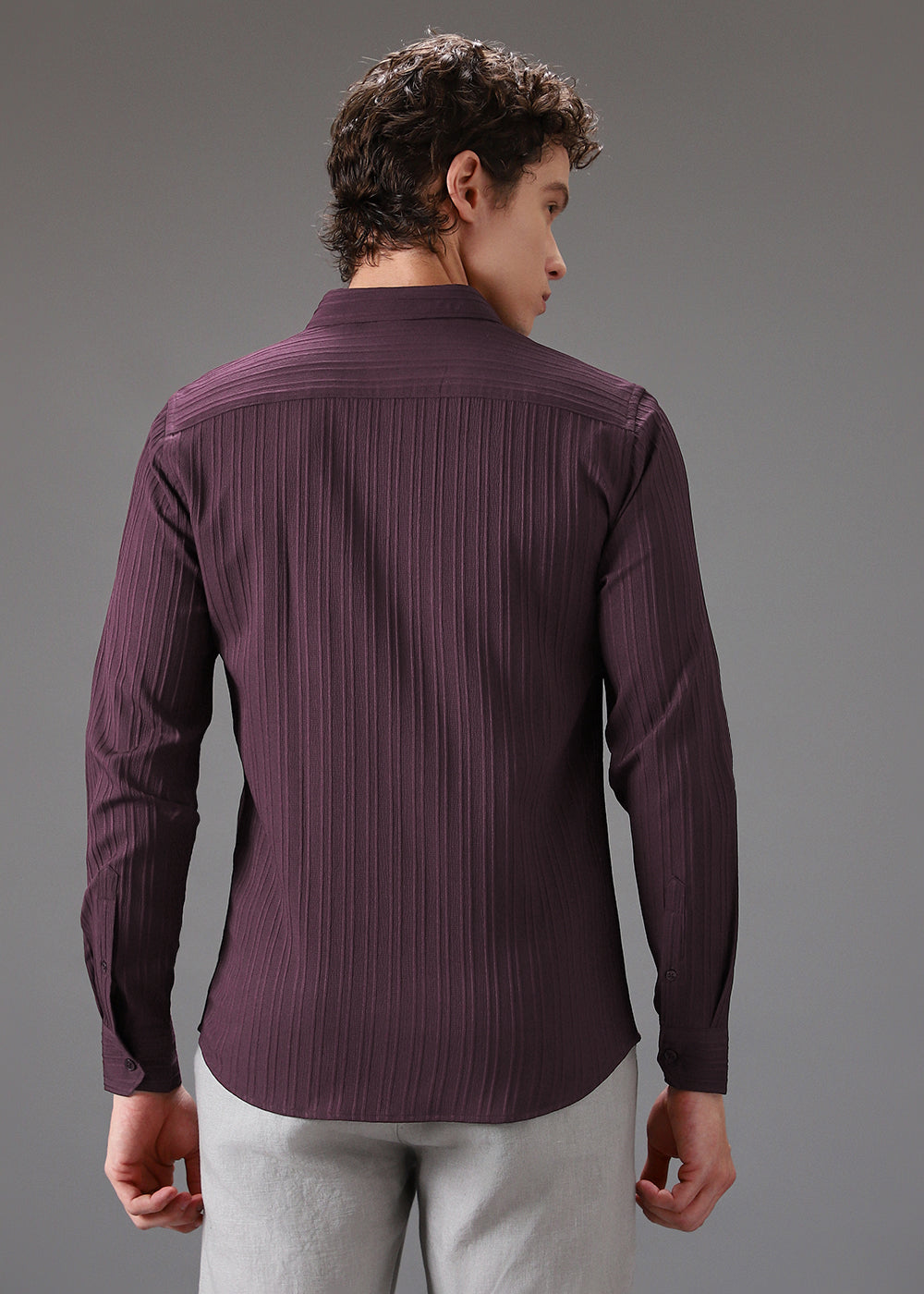 Wine Plain Self Striped Shirt