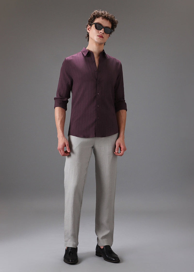 Wine Plain Self Striped Shirt