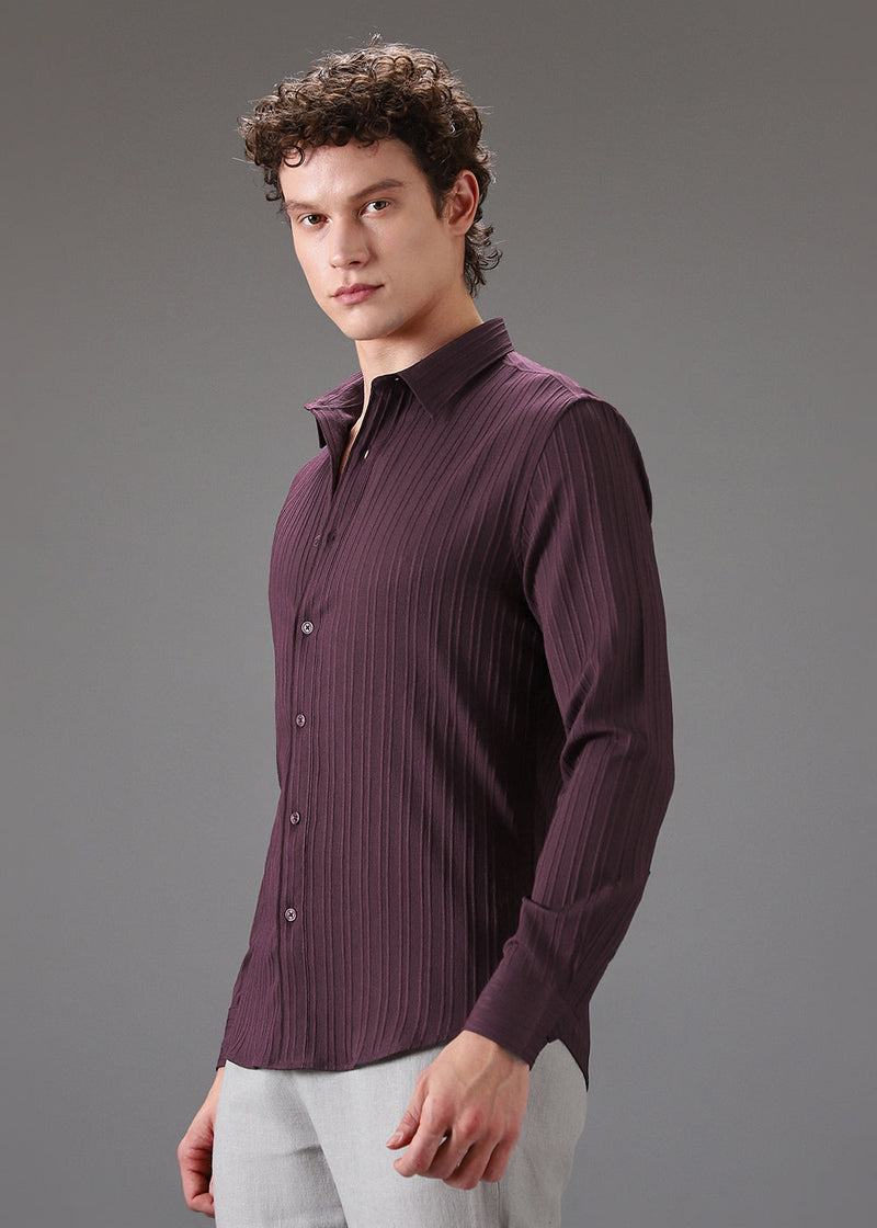 Wine Plain Self Striped Shirt