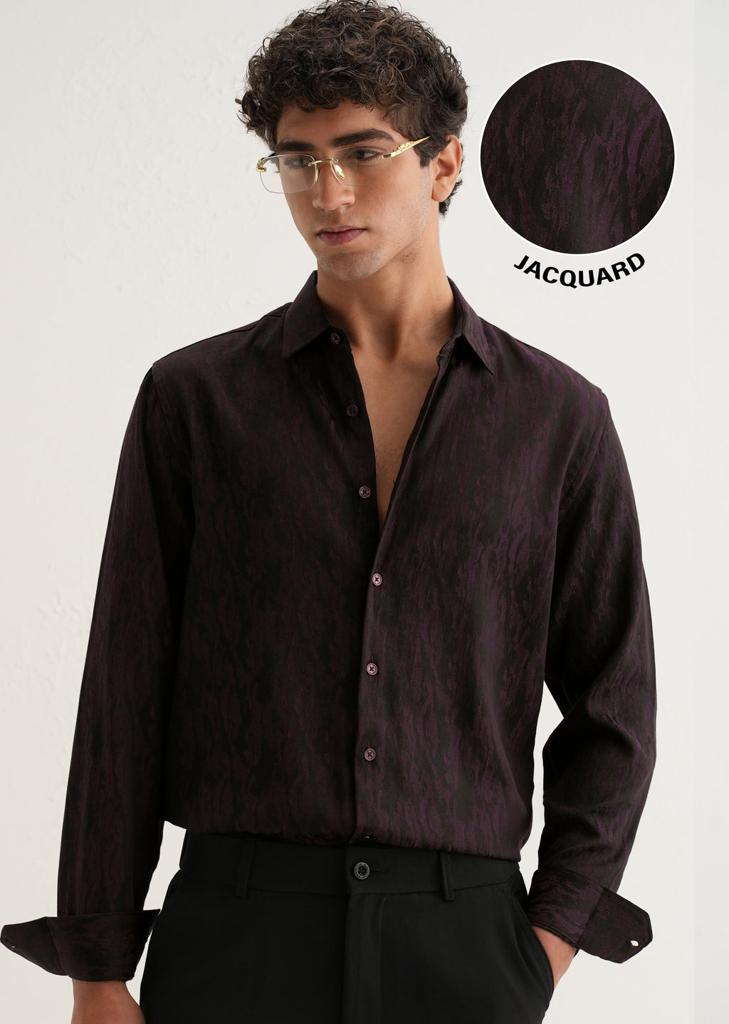 Wine Abstract Jacquard Shirt