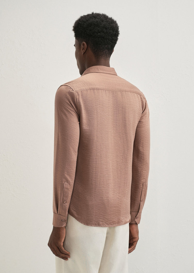 Wood Brown Plain Crushed Satin Shirt