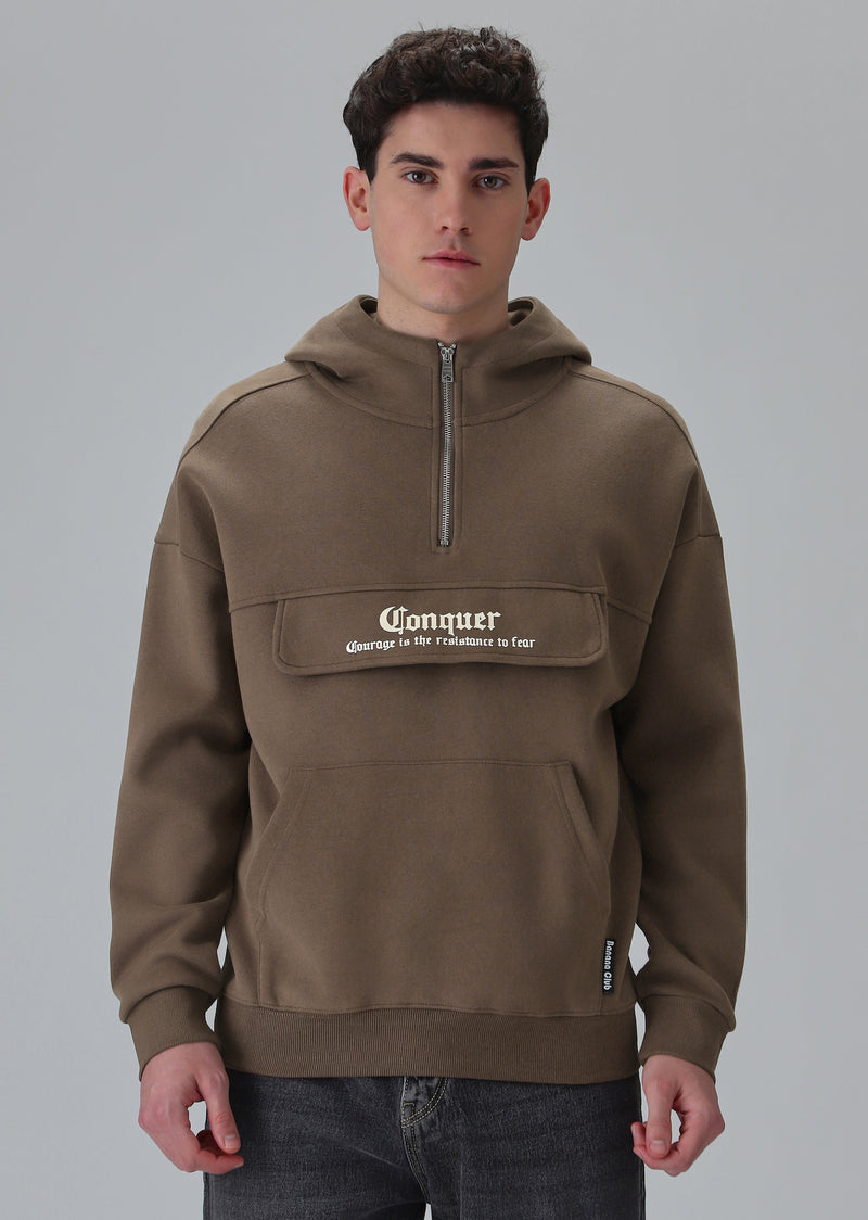 Zipper Style Brown Hoodie