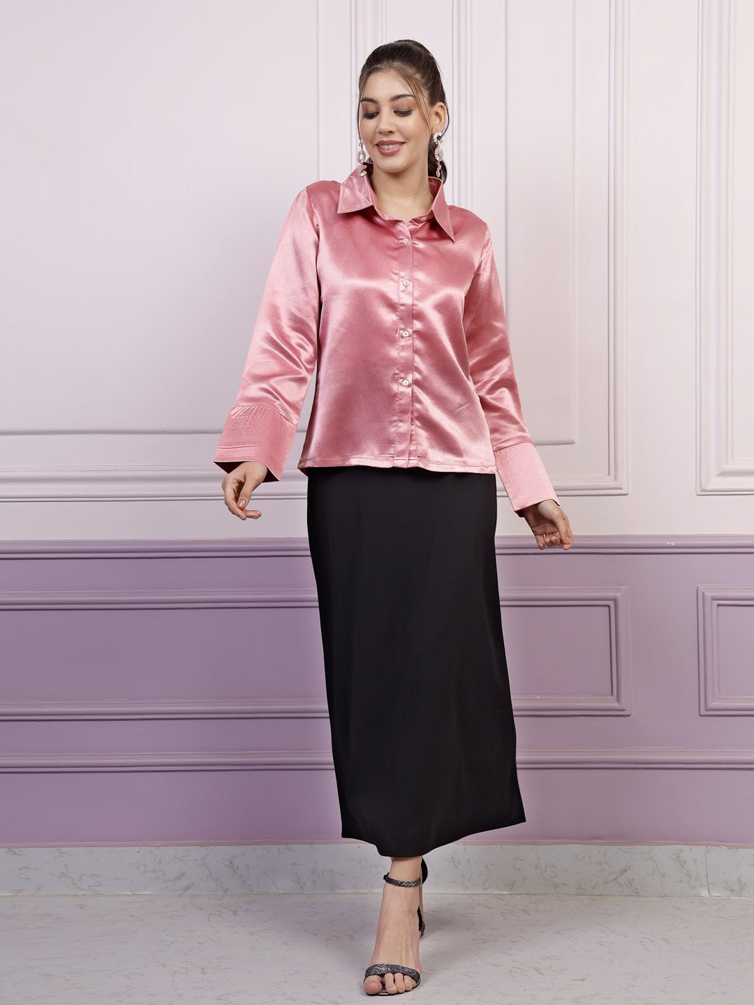 Athena Long-Sleeves Satin Casual Shirt