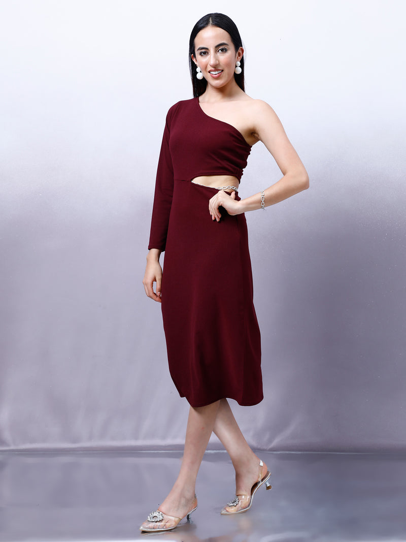 Athena Women Embellished One Shoulder Scuba Bodycon Midi Dress