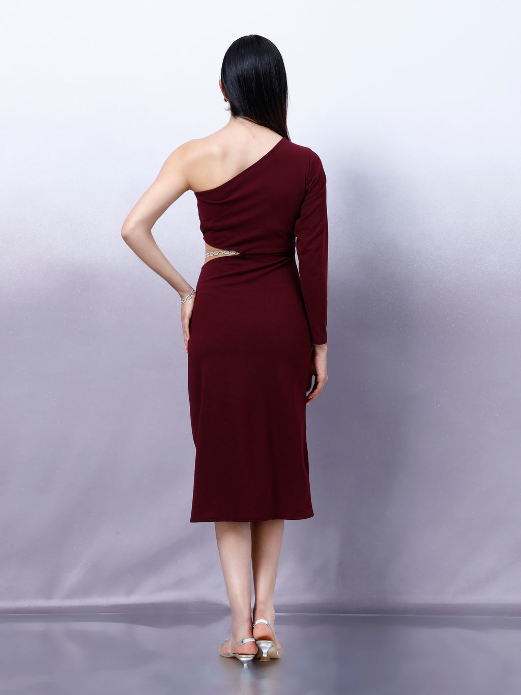 Athena Women Embellished One Shoulder Scuba Bodycon Midi Dress
