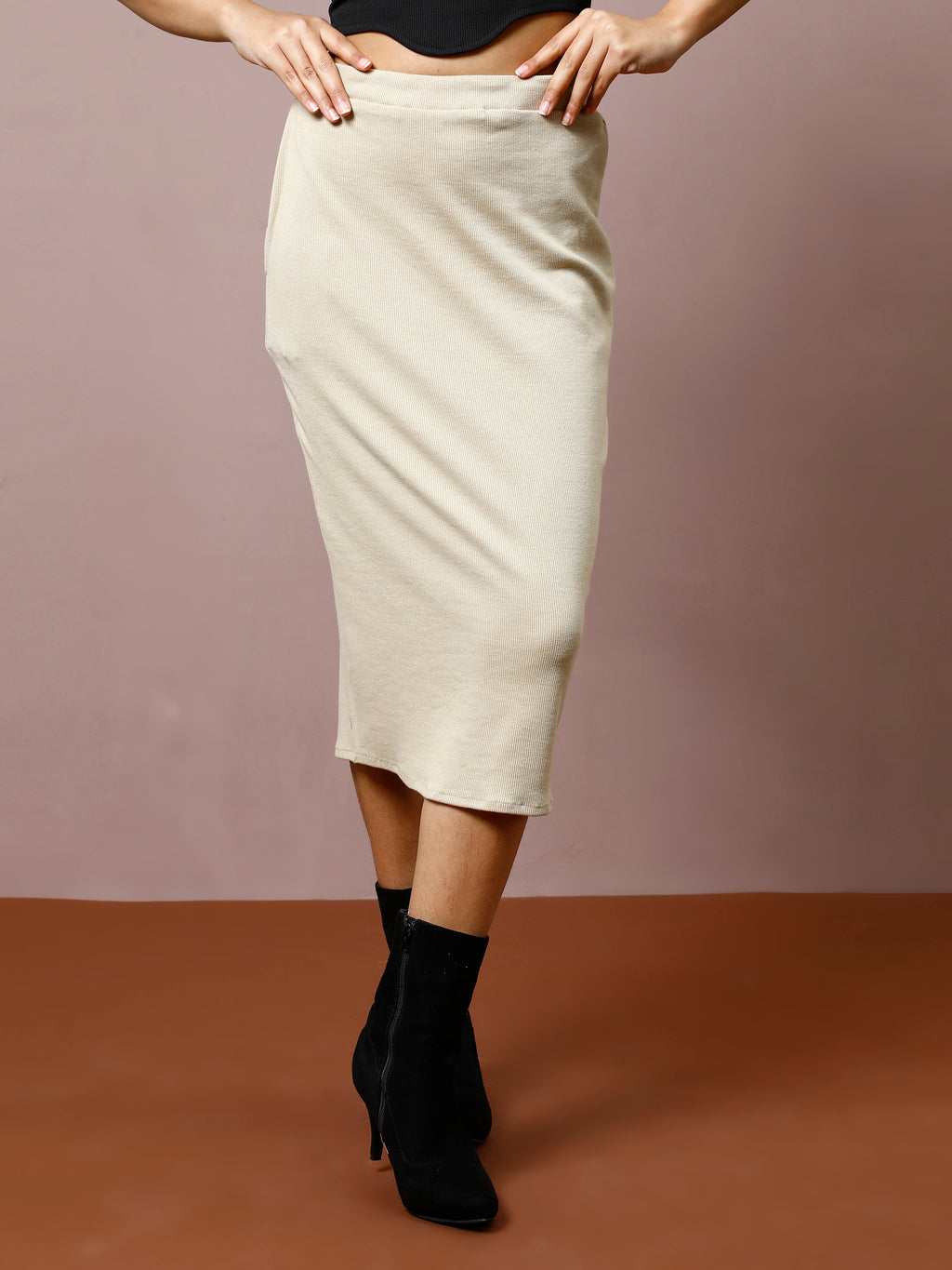 Athena Women Ribbed Pencil Midi Skirt