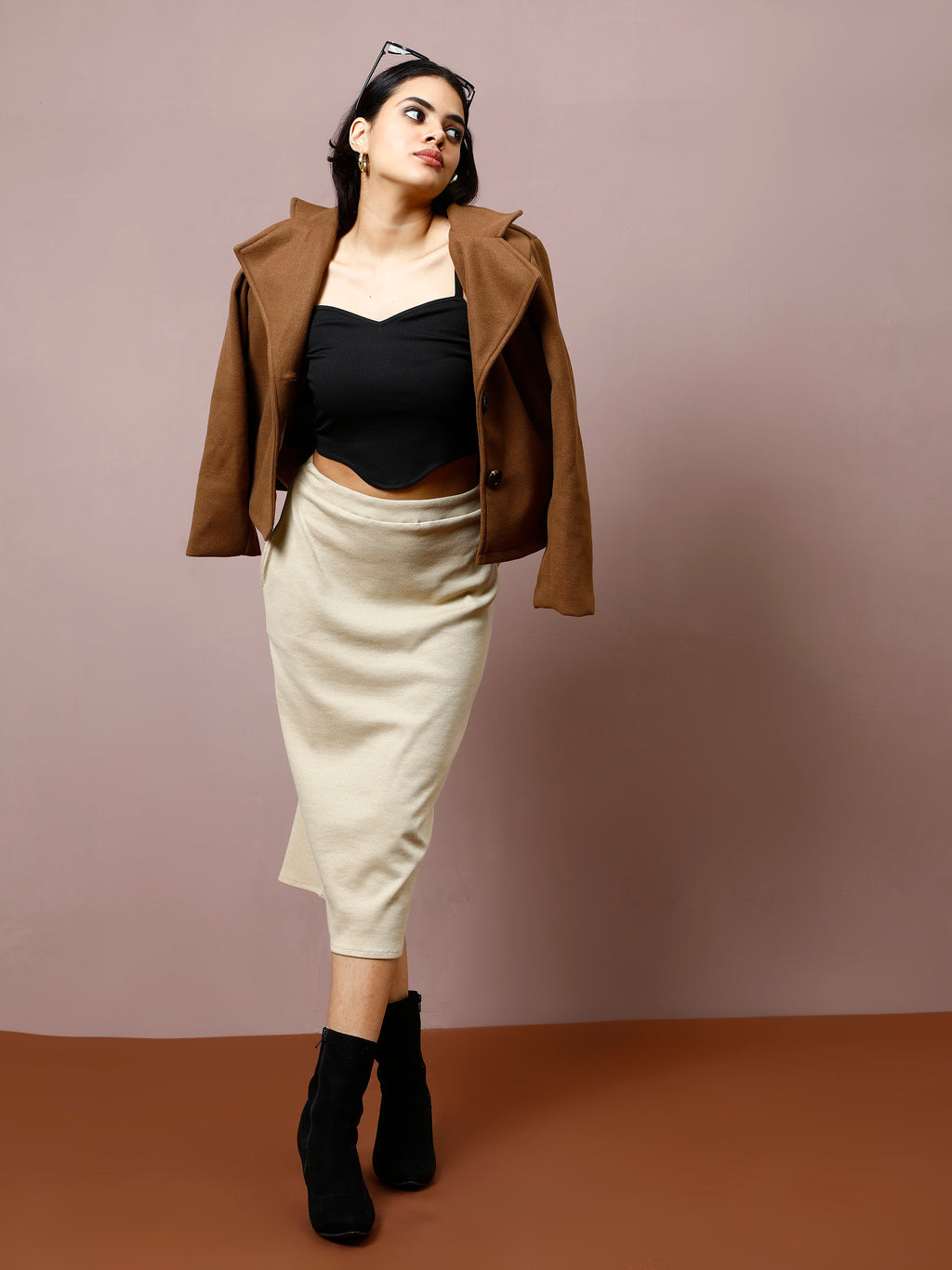 Athena Women Ribbed Pencil Midi Skirt