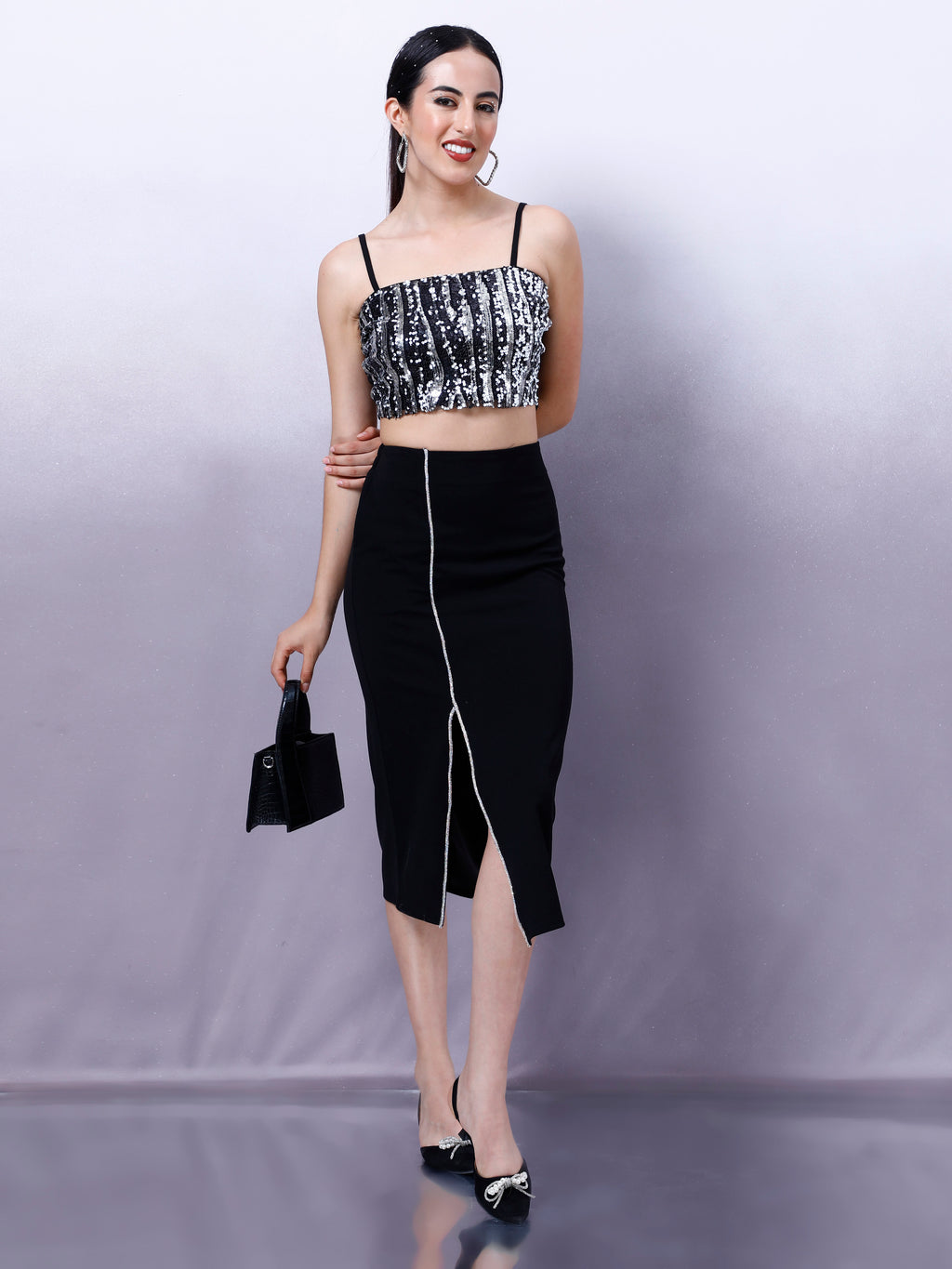 Athena Embellished Front Slit Pencil Skirt