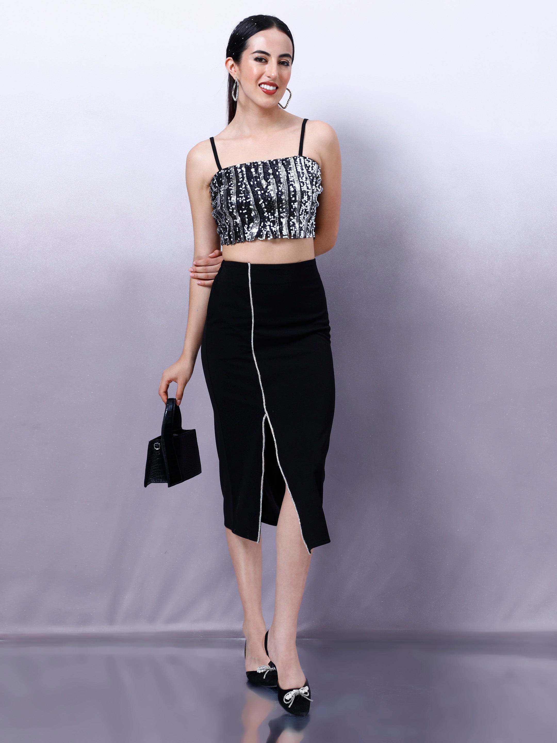 Athena Embellished Front Slit Pencil Skirt