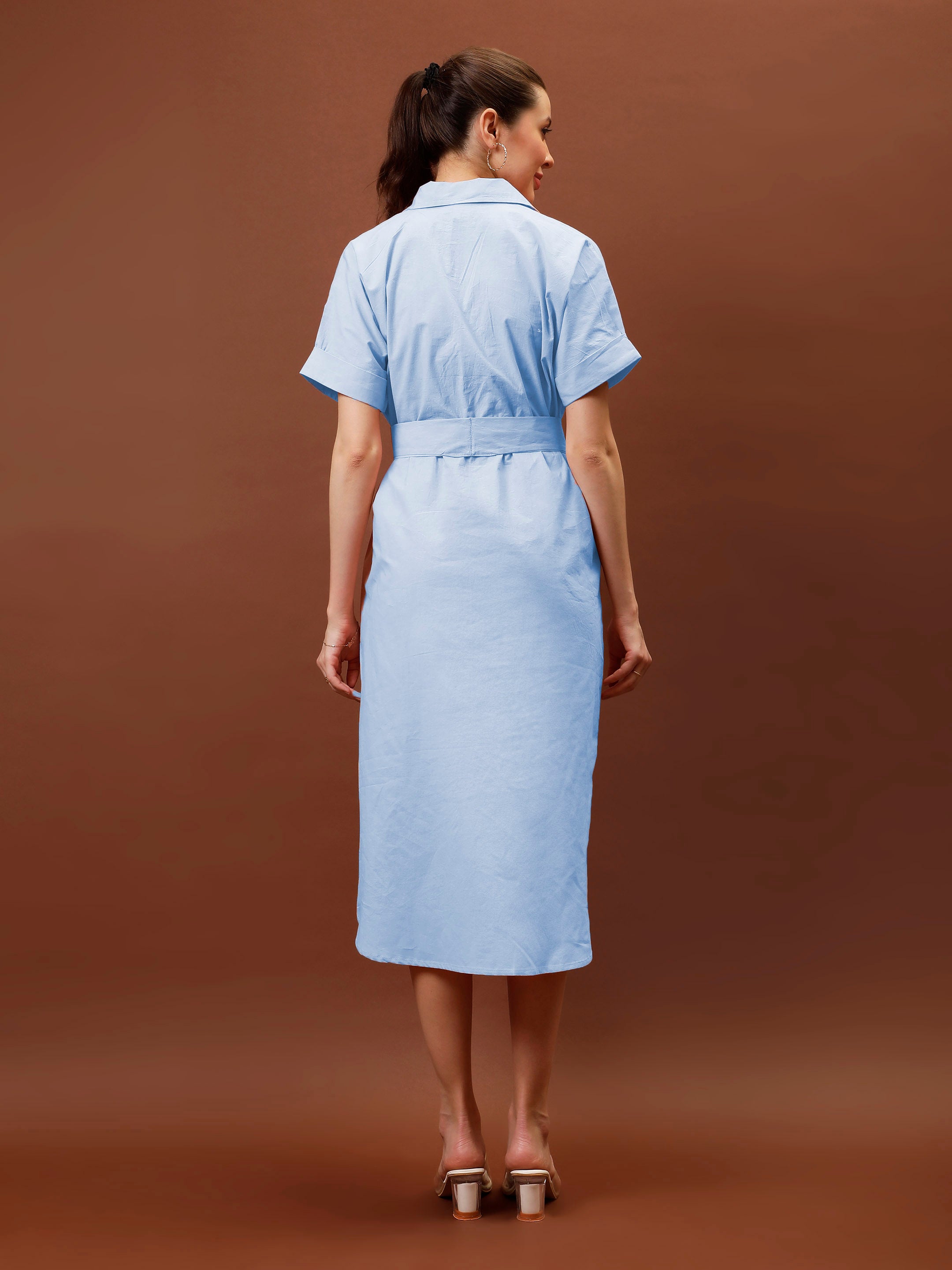 Athena Immutable Shirt-Collar Curved Hem Midi Dress