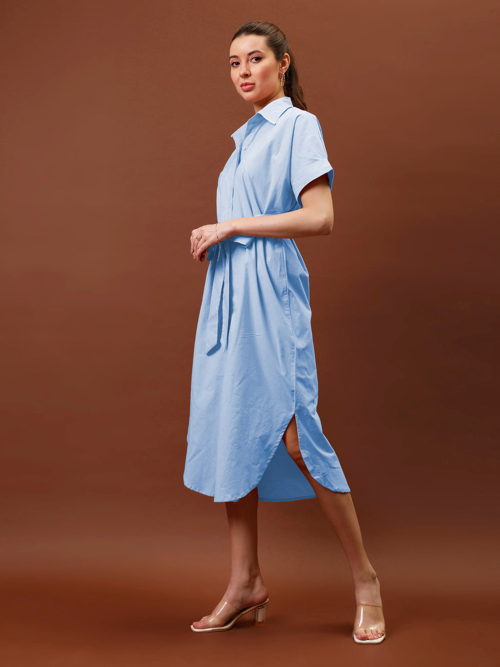Athena Immutable Shirt-Collar Curved Hem Midi Dress