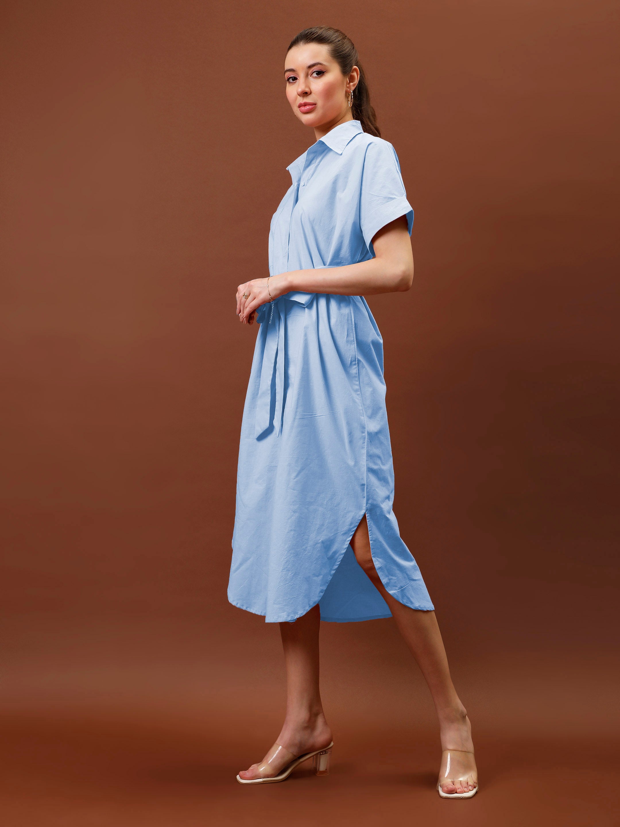 Athena Immutable Shirt-Collar Curved Hem Midi Dress