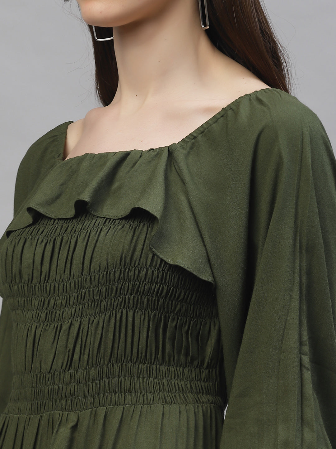 Athena Women Olive Green Solid Empire Dress