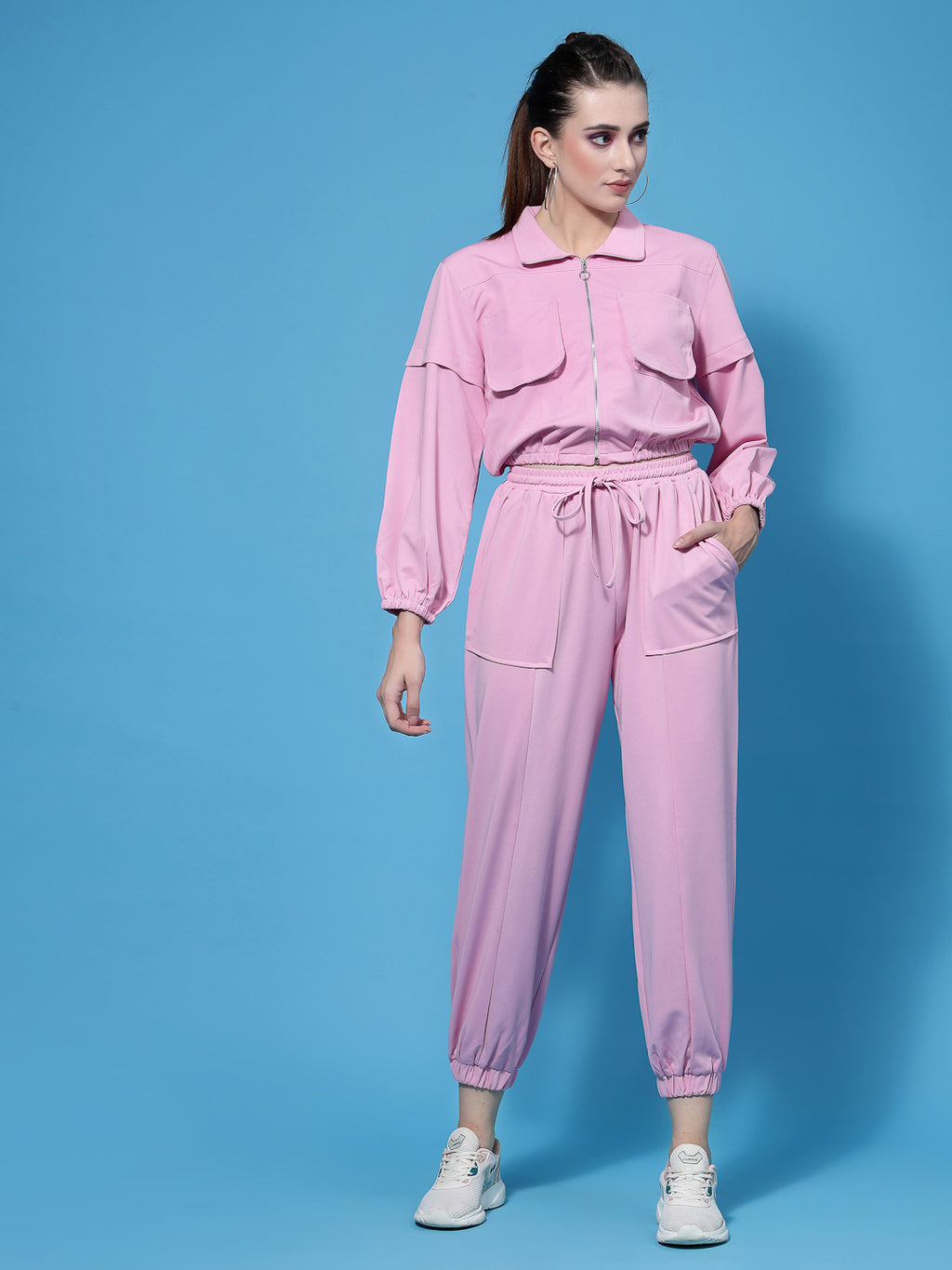 Athena Women Pink Solid Co-Ords Set