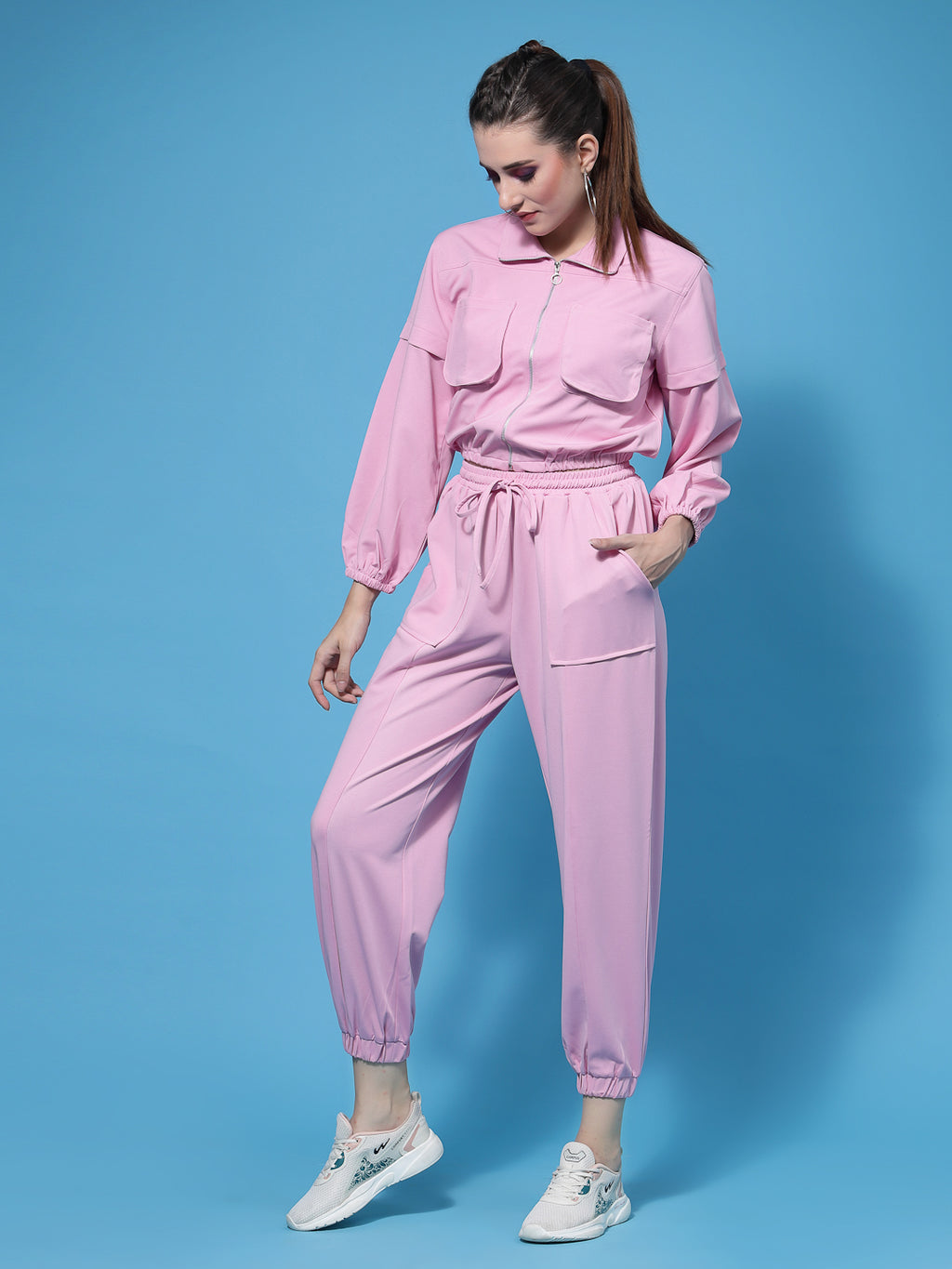 Athena Women Pink Solid Co-Ords Set