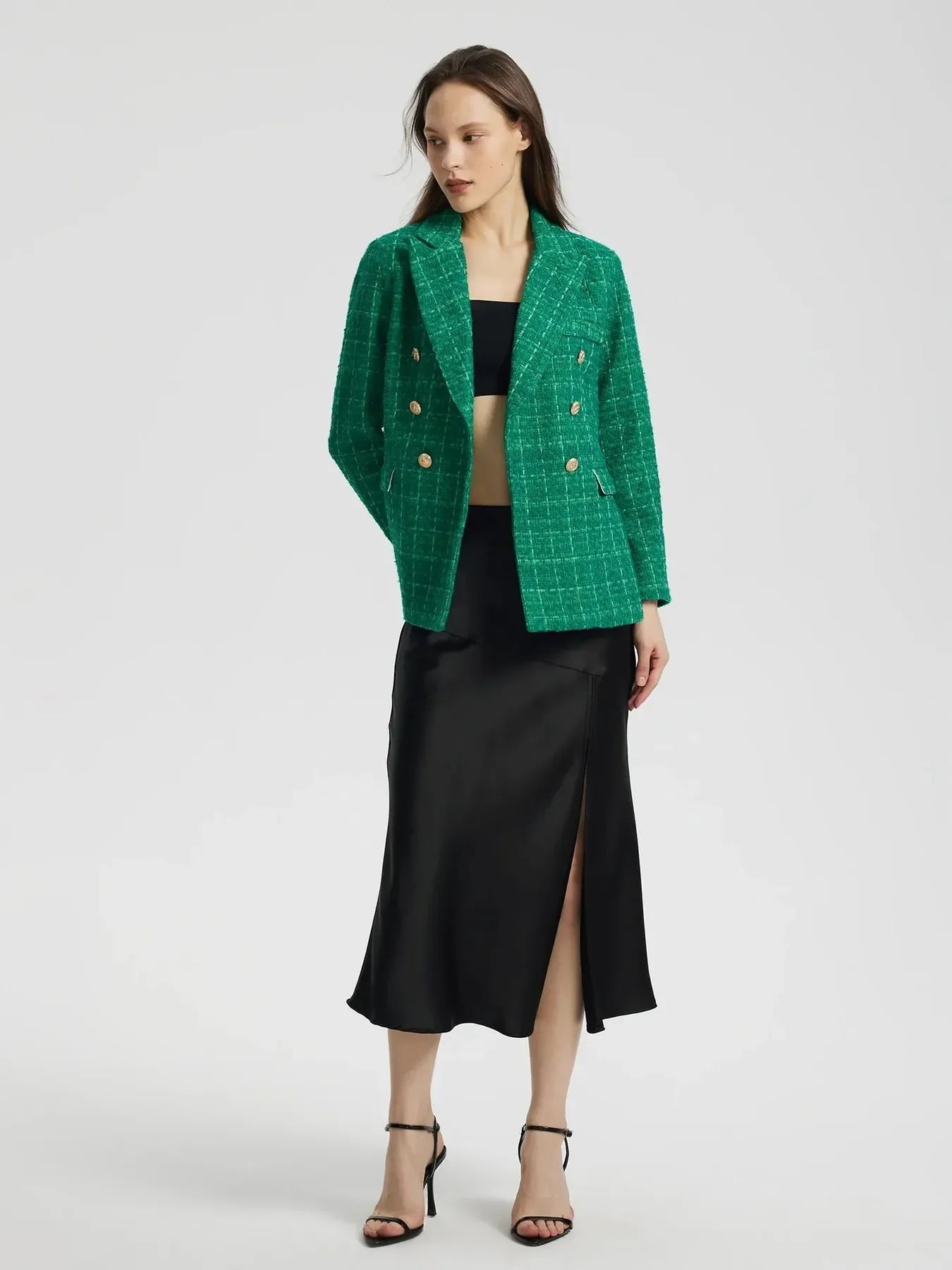 Plaid Tweed Blazer - Green