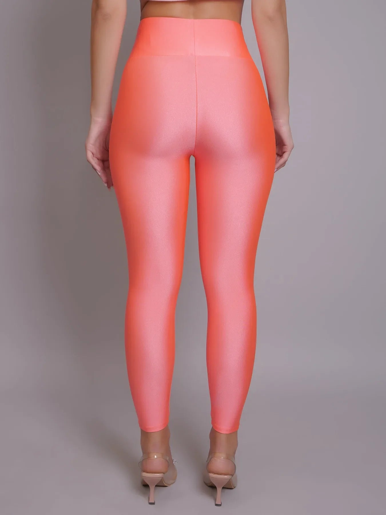 High Waisted Glossy Leggings - Peach