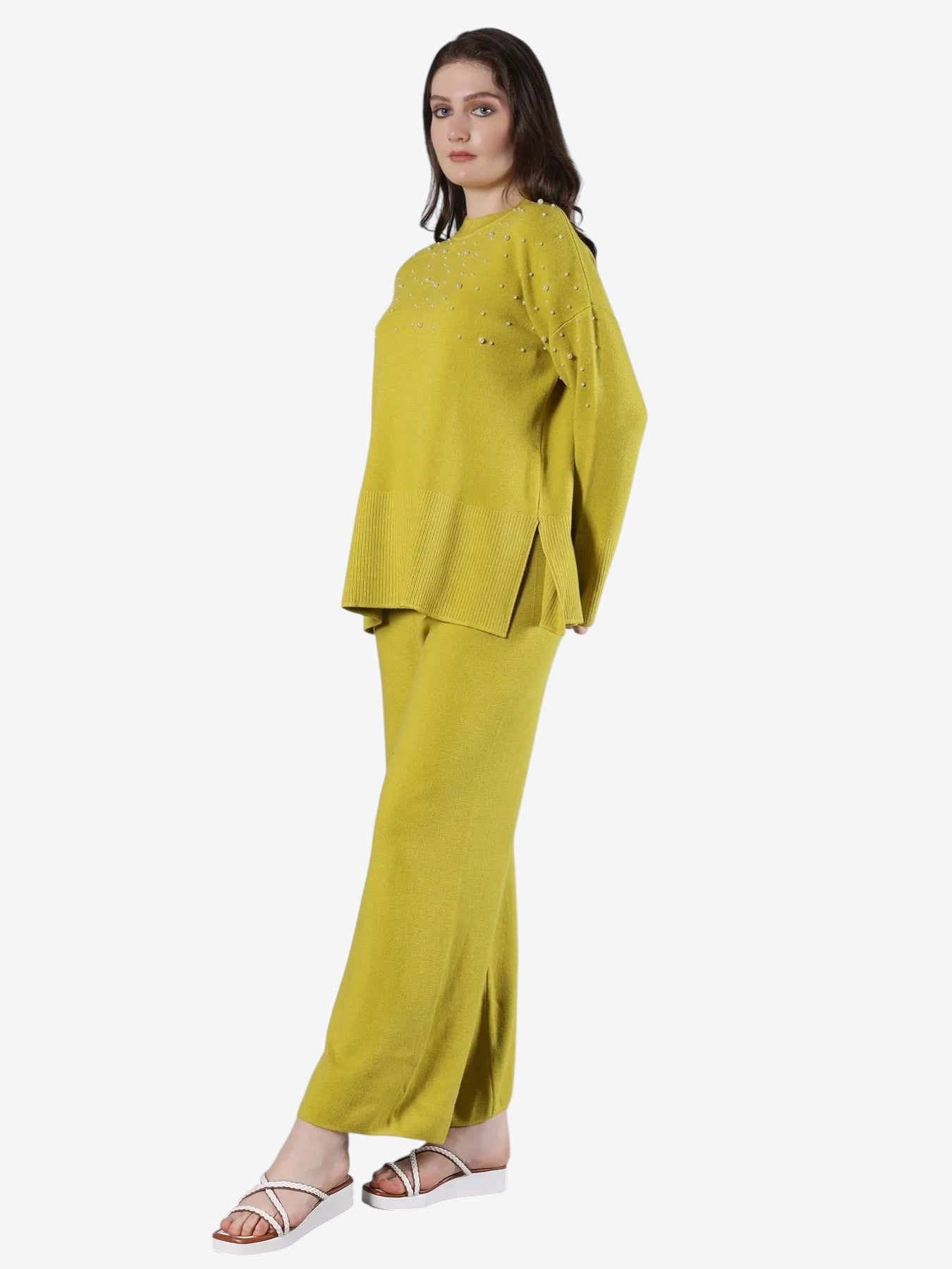 Pearl Detailed Two-Piece Set - Olive