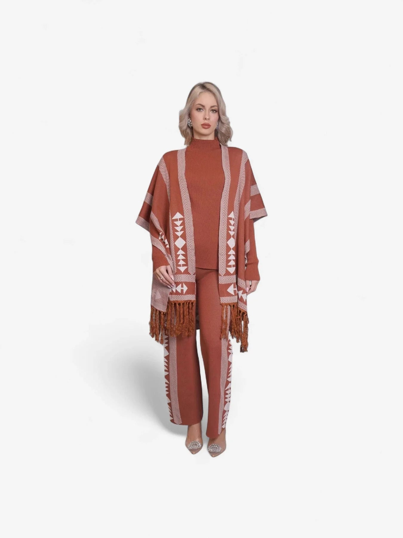 Aztec Printed Three Piece Set - Brown