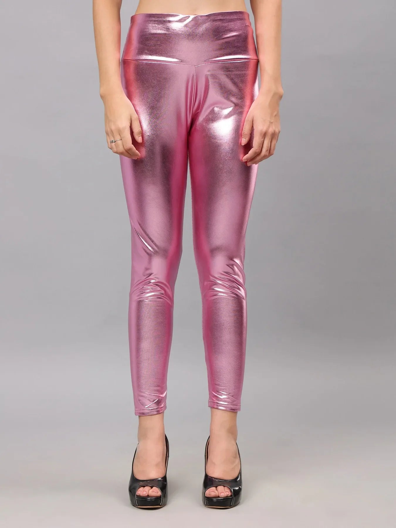 Metallic Shimmer Leggings - Pink