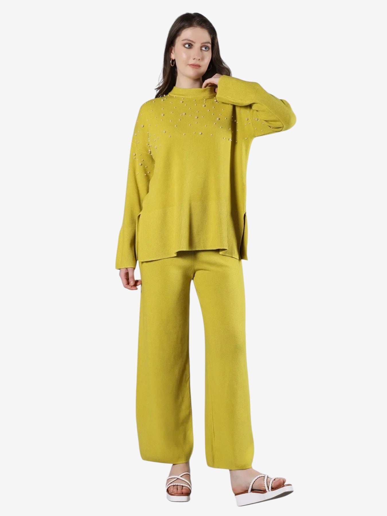 Pearl Detailed Two-Piece Set - Olive