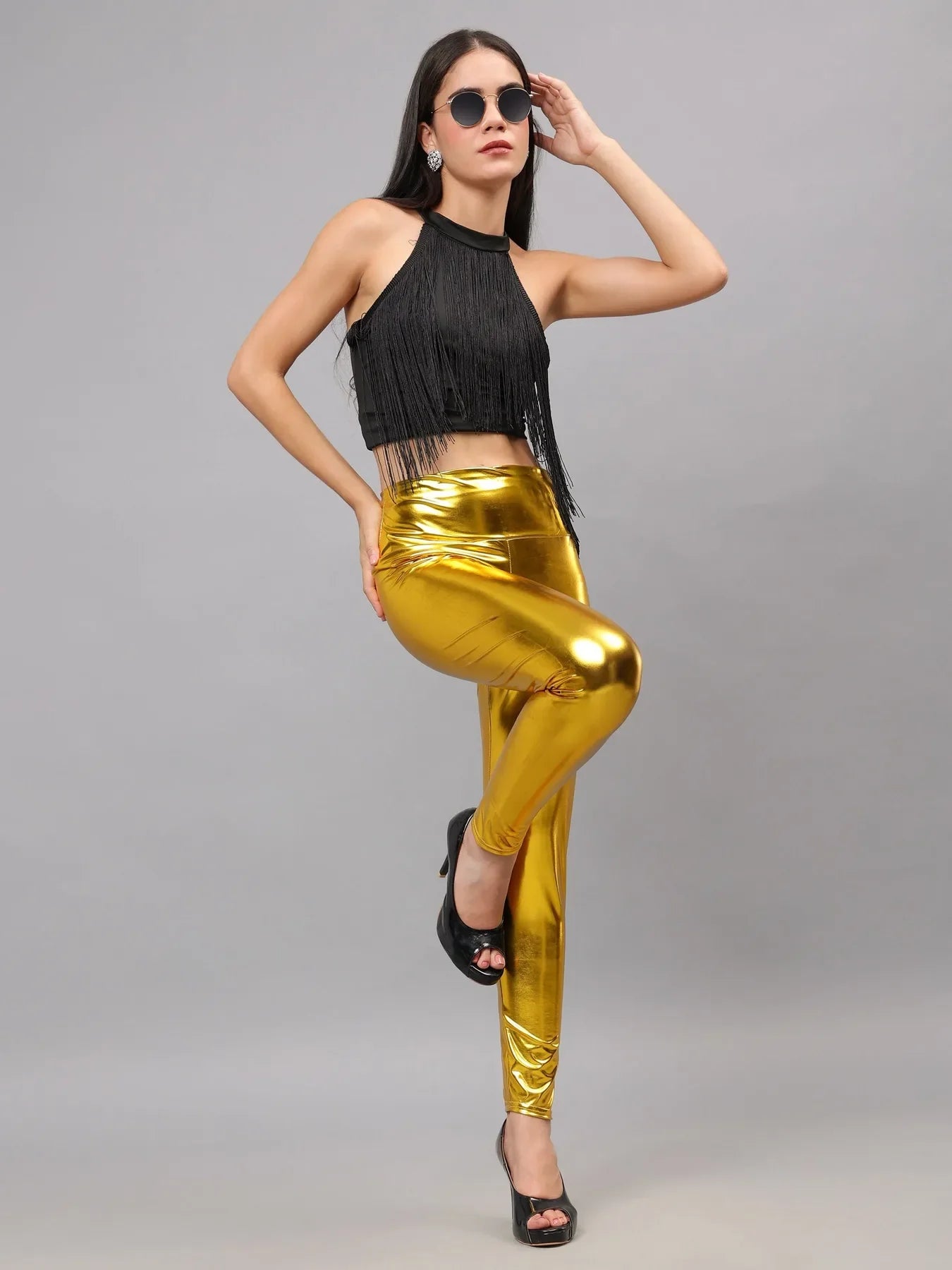 Metallic Shimmer Leggings - Yellow