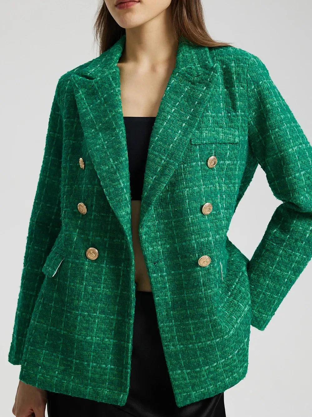 Plaid Tweed Blazer - Green