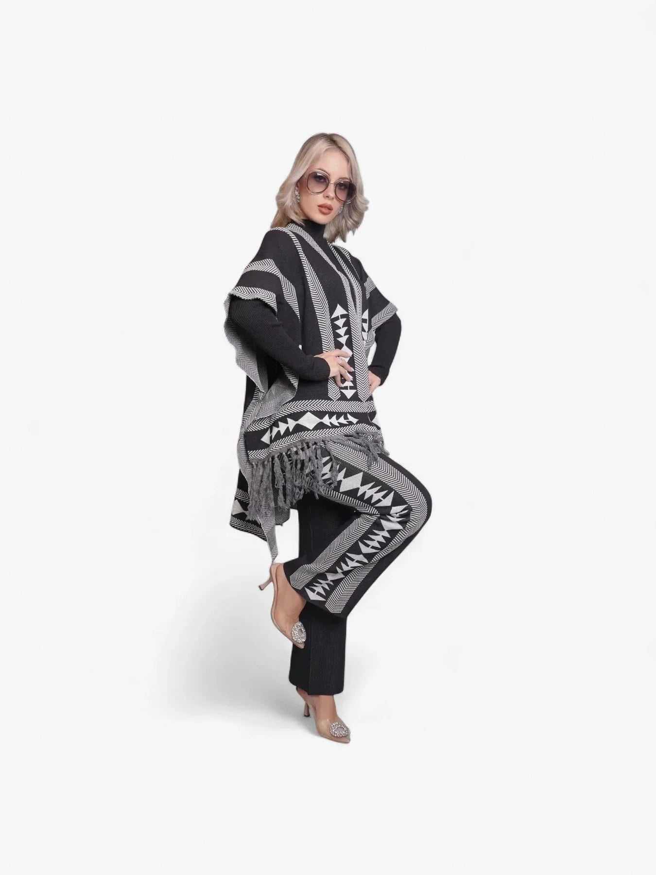 Aztec Printed Three Piece Set - Black