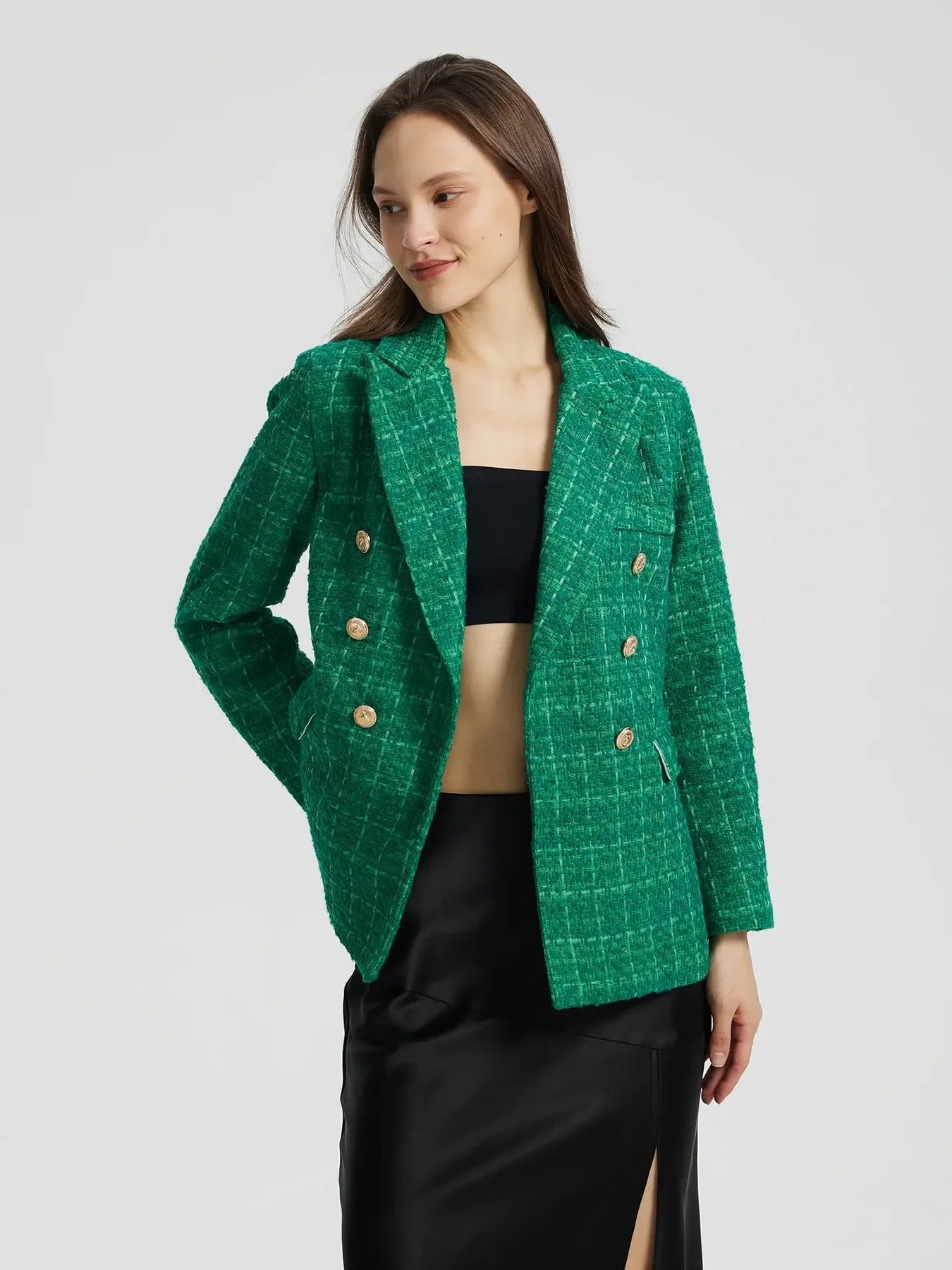 Plaid Tweed Blazer - Green