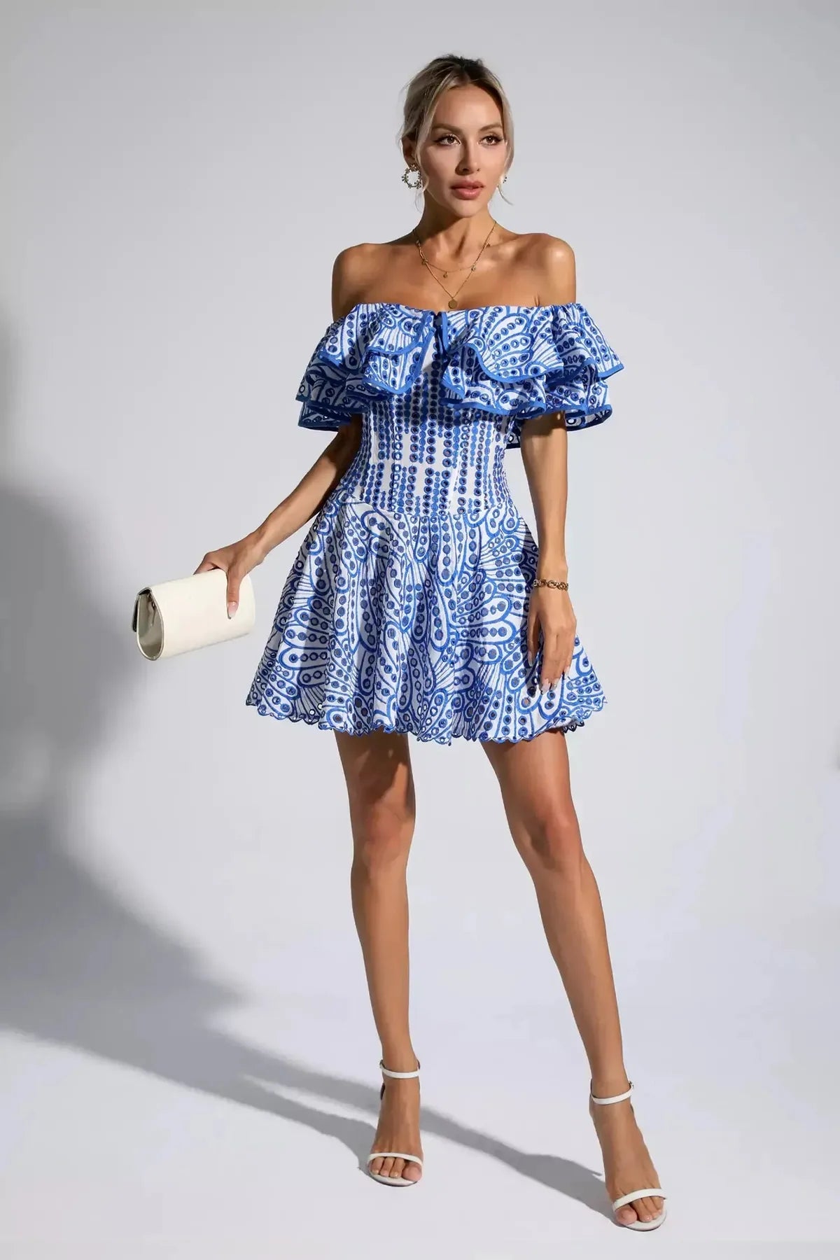 Cutout Ruffle Mini Dress - Blue