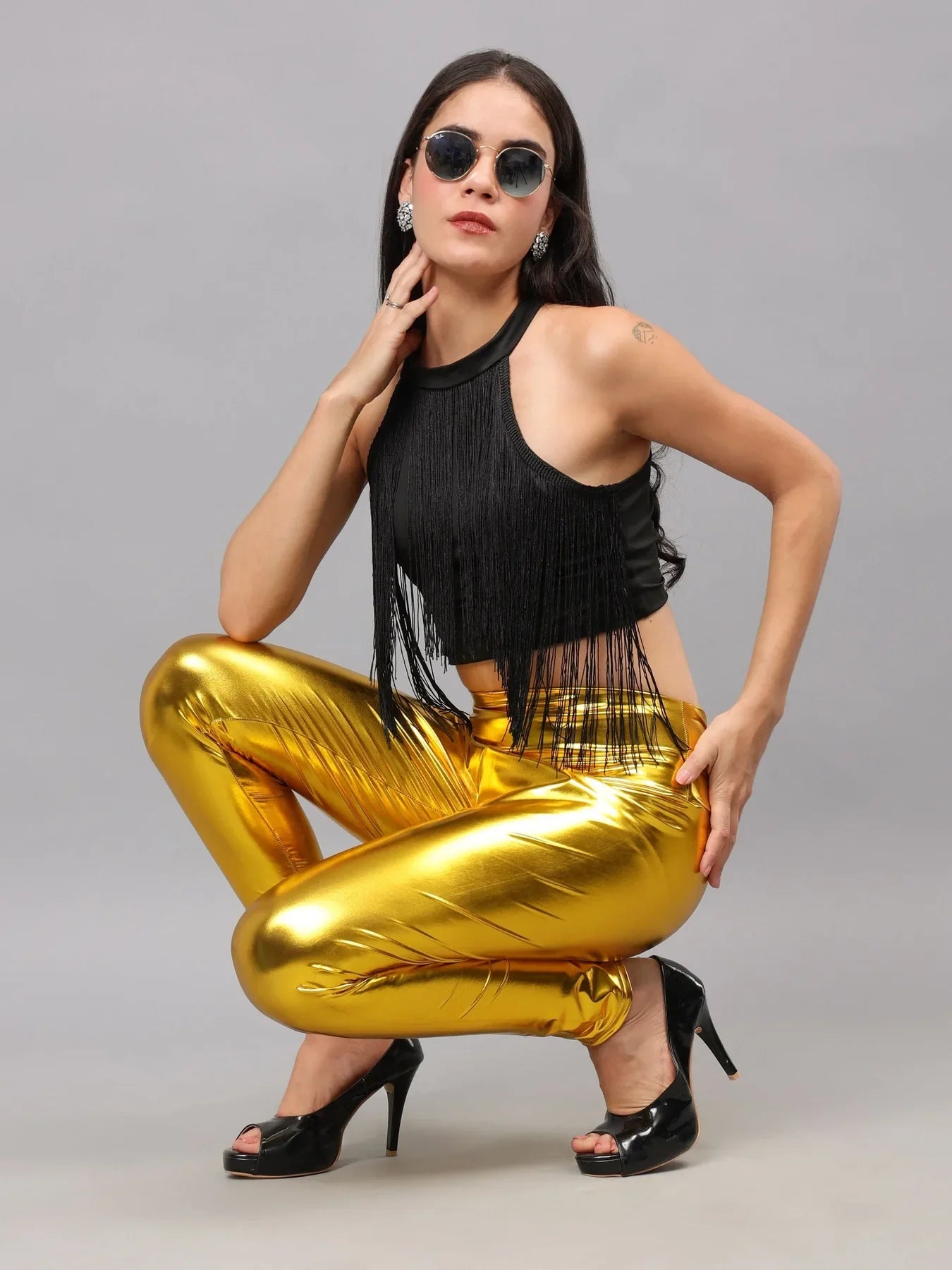Metallic Shimmer Leggings - Yellow