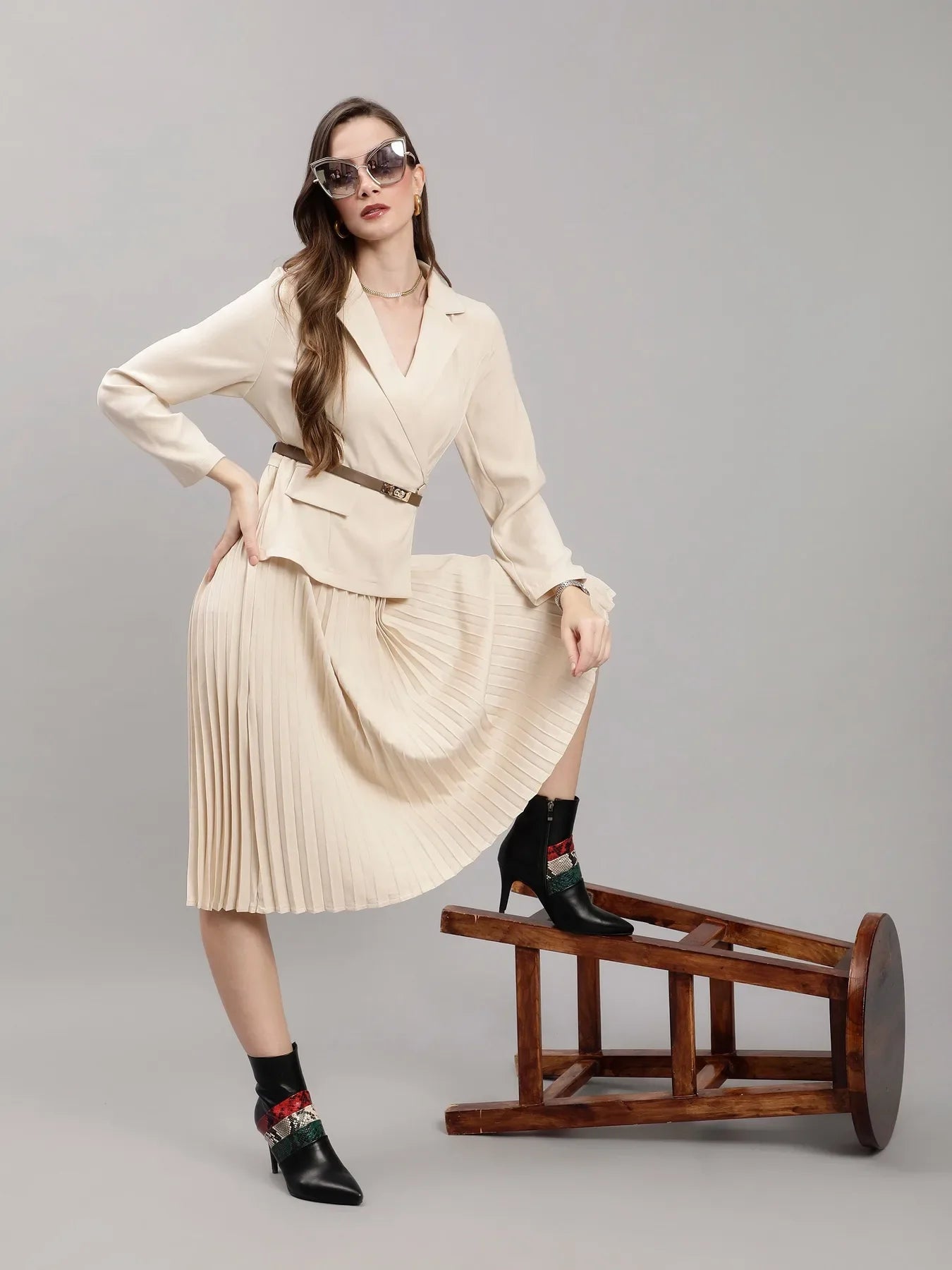 Blazer Pleated Dress - Off White