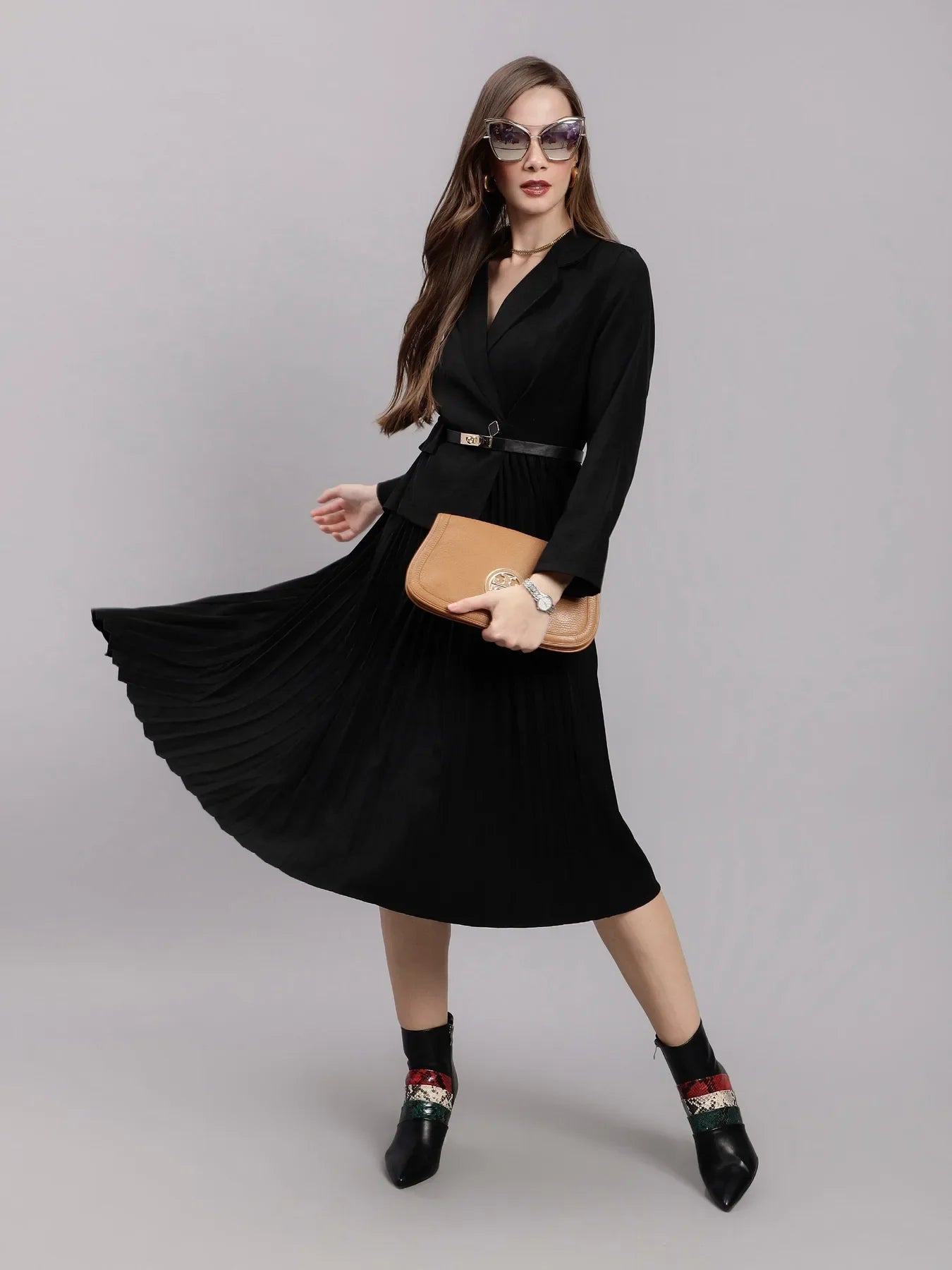 Blazer Pleated Dress - Black