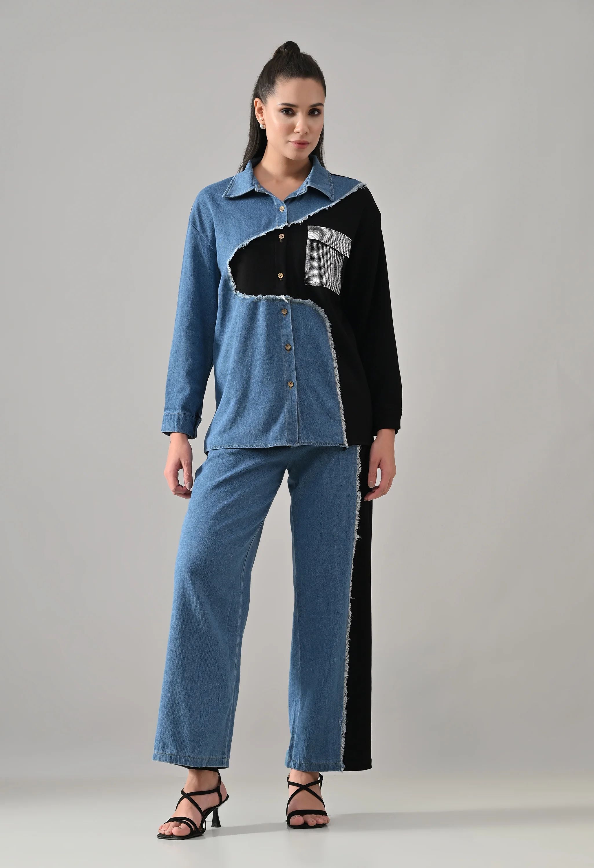 Rhineblock Denim Two-Piece Set - Black