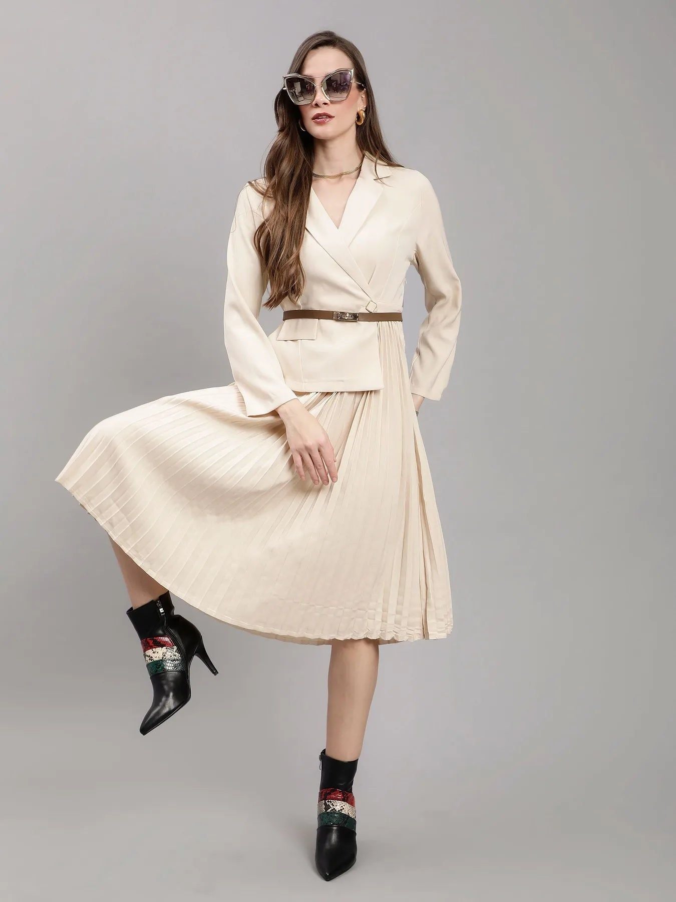 Blazer Pleated Dress - Off White
