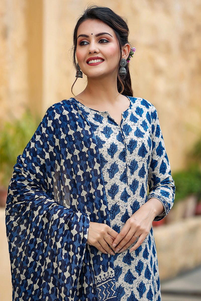 Off White Ethnic Motifs Printed Suit Set - Off White