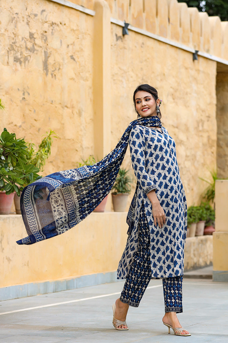 Off White Ethnic Motifs Printed Suit Set - Off White