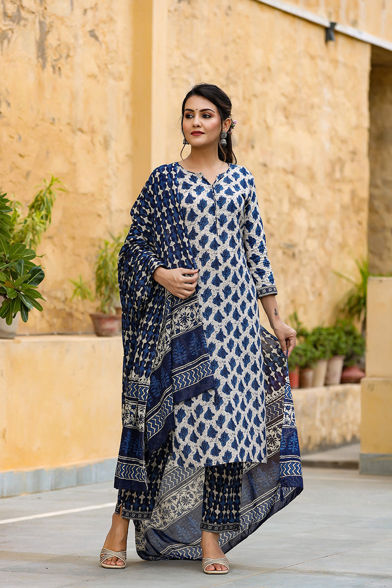 Off White Ethnic Motifs Printed Suit Set - Off White