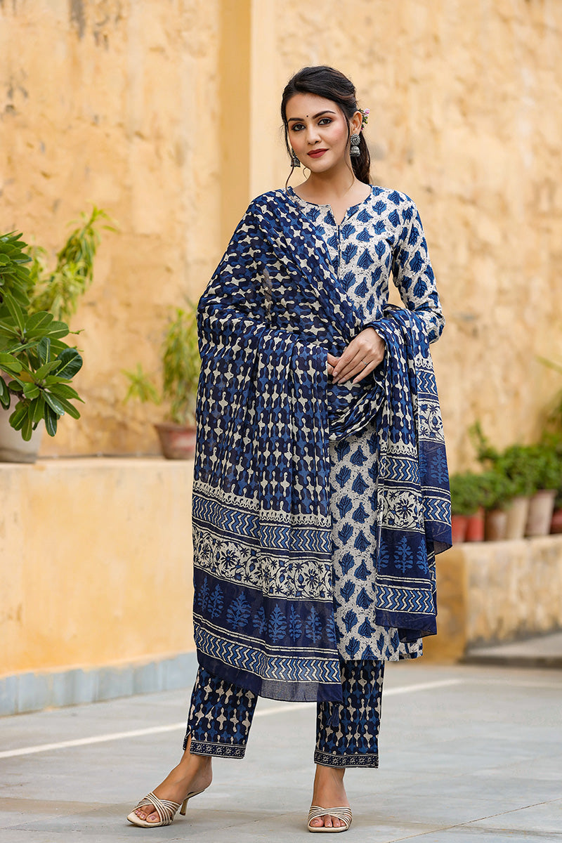 Off White Ethnic Motifs Printed Suit Set - Off White