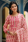 Pink Rayon Blend Floral Printed Straight Suit Set - Pink