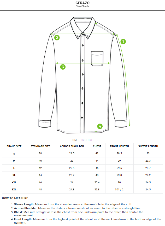 Size chart - product:gerazo