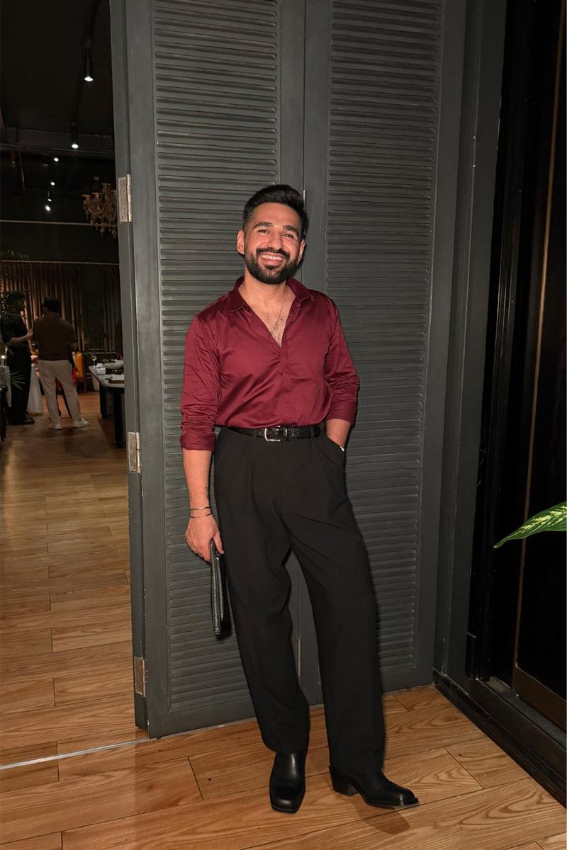Wine 2 way stretchable Elite Shirt - Regular fit