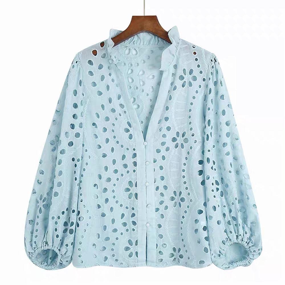 Marianna Premium Eyelet Blouse - Blue