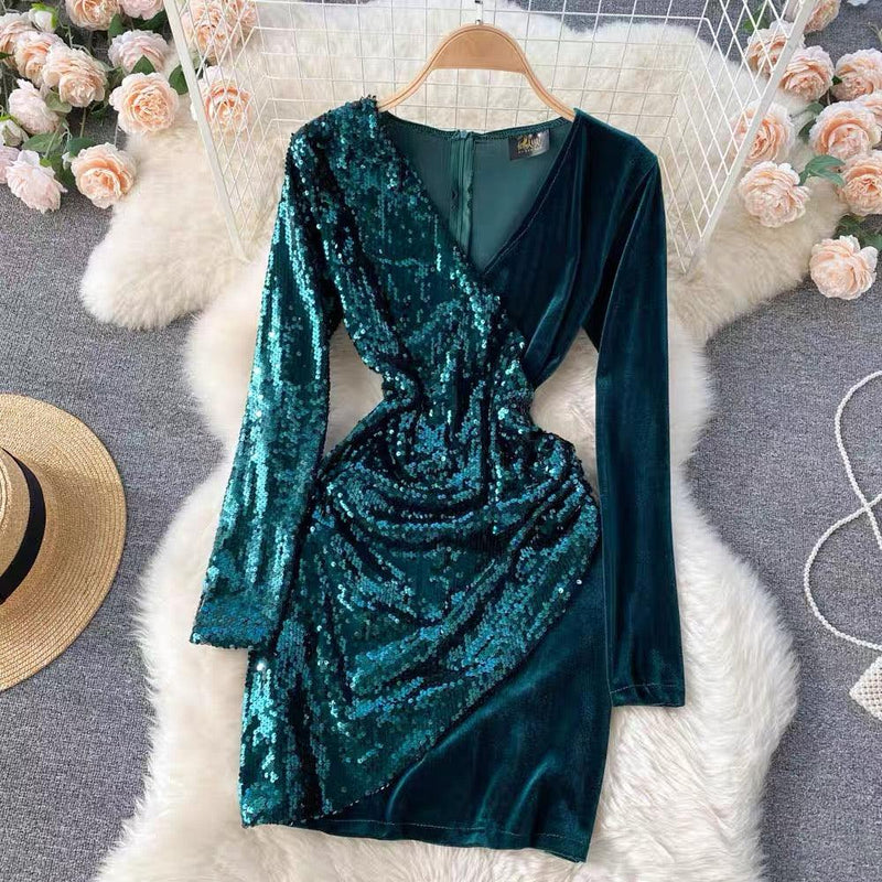 Tinsel Sequined Dress - Green