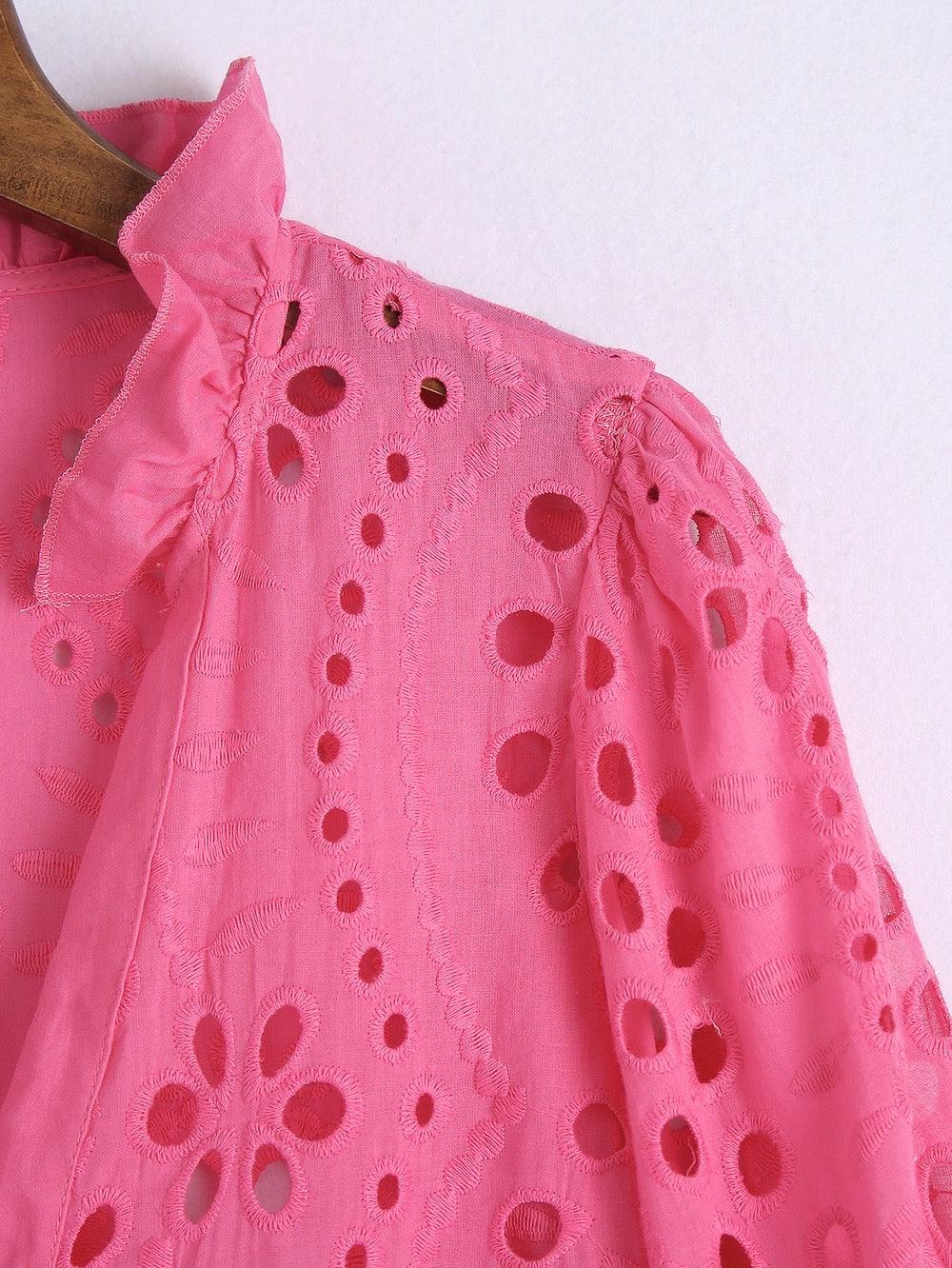 Marianna Premium Eyelet Blouse - Pink