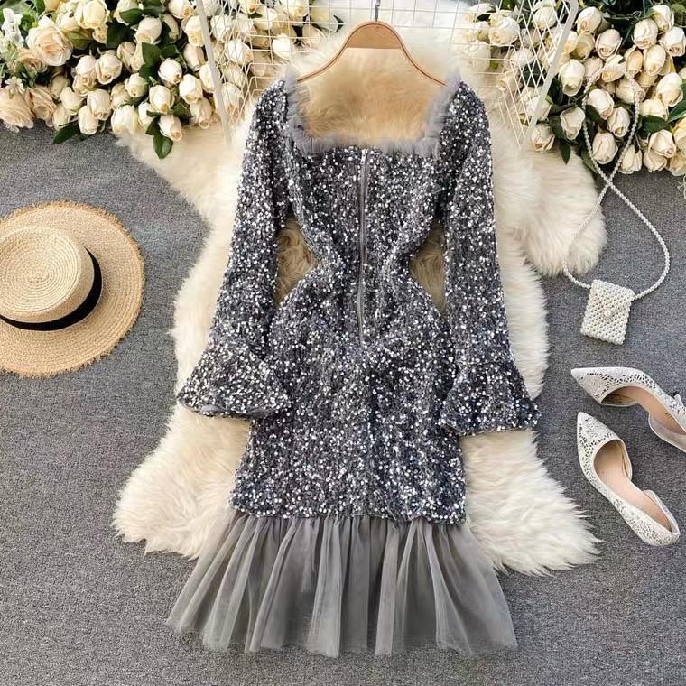 Blair Sequined Party Dress - Silver